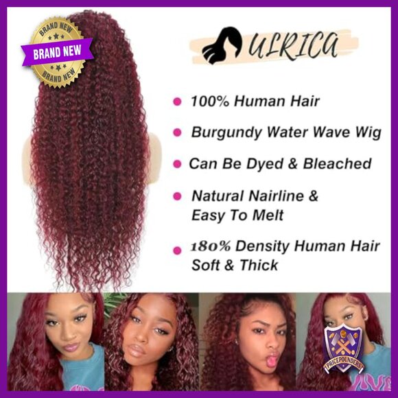 32 Inch Water Wave Human Hair Wig 13x6 HD Lace Front Burgundy Deep Wave